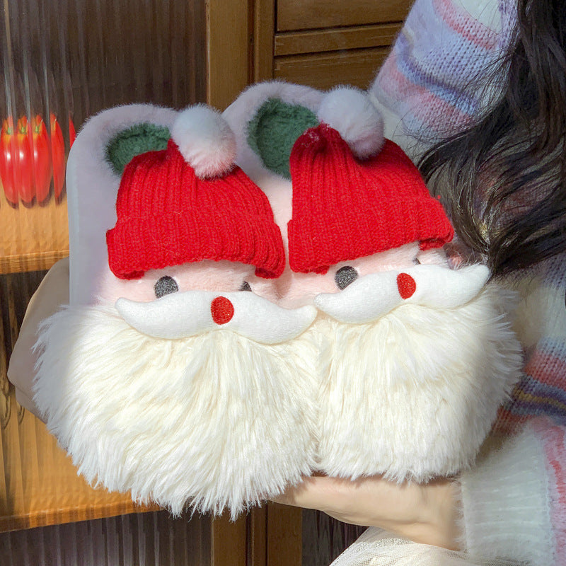 Süße Weihnachtsmann Hausschuhe Winter Warm Indoor rutschfeste Boden Plüschschuhe für Frauen