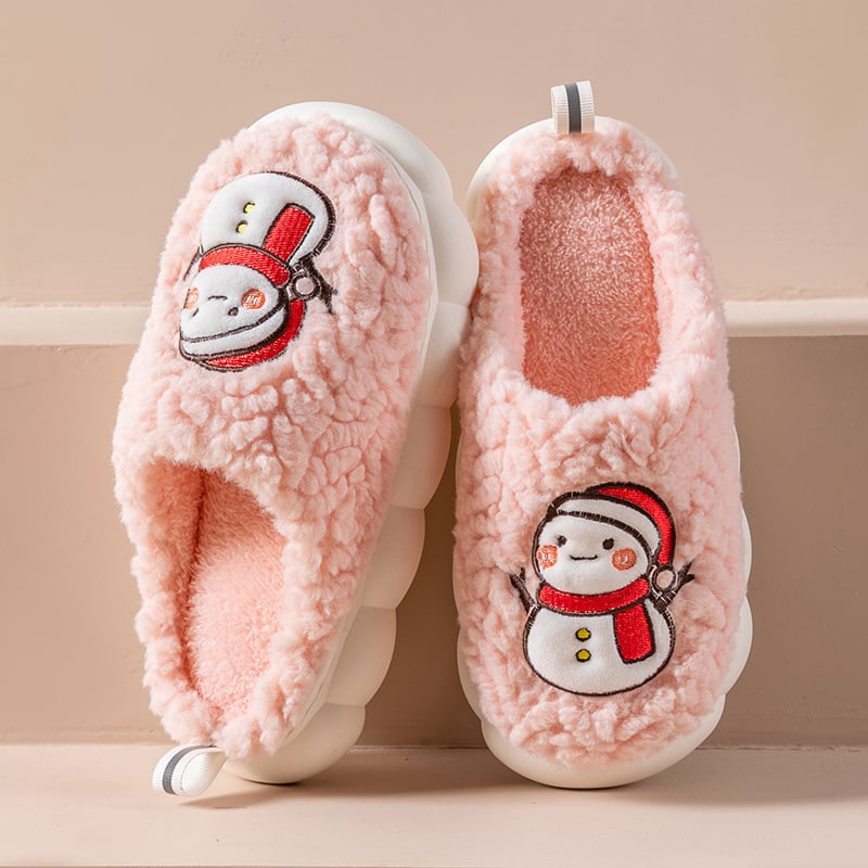 Cute snowman slippers for winter, warm, plush, thick-soled, non-slip, for couples, soft-bottomed slippers, bedroom slippers