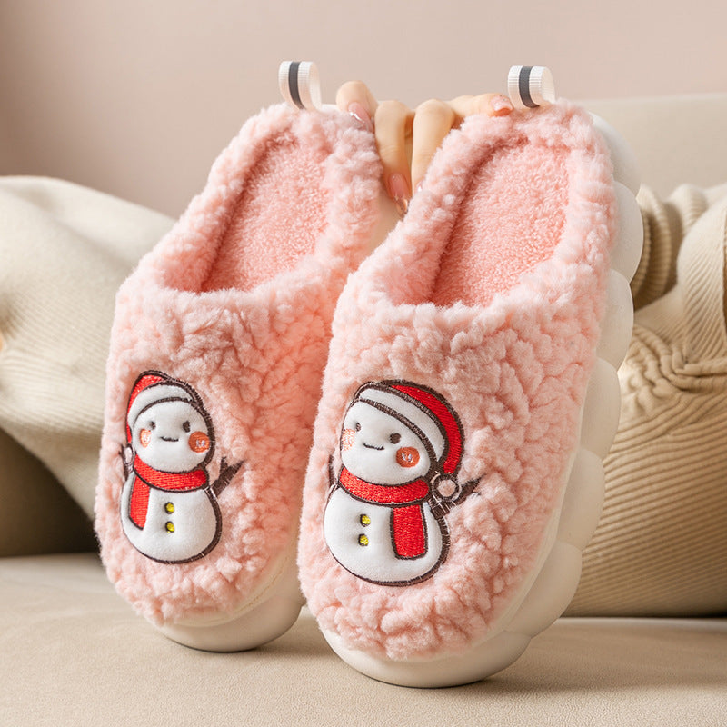 Cute snowman slippers for winter, warm, plush, thick-soled, non-slip, for couples, soft-bottomed slippers, bedroom slippers