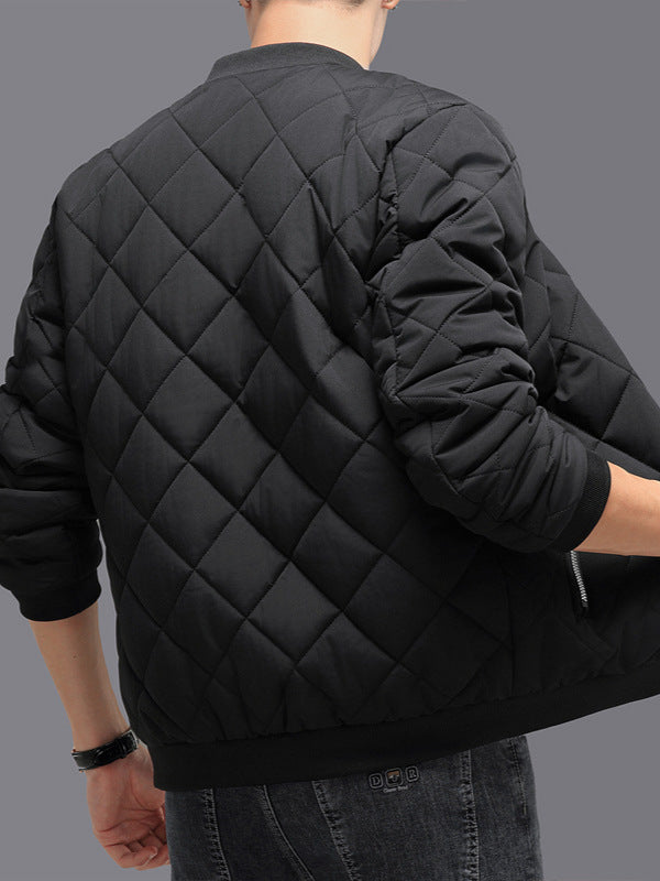 Modischer Rauten-Nähdesign Baumwollmantel Winter Warm Verdickte Baseballjacke Lässige Einfarbige Oberbekleidung für Männer