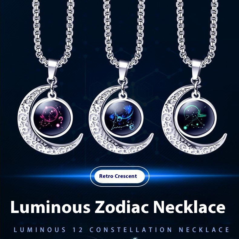 12 Sternzeichen Mond Stern Leuchtende Halskette Anhänger Schmuck Damen Anhänger Hohler Leuchtender Stein Halskette Geschenk