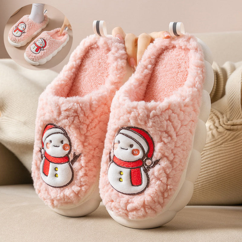 Cute snowman slippers for winter, warm, plush, thick-soled, non-slip, for couples, soft-bottomed slippers, bedroom slippers