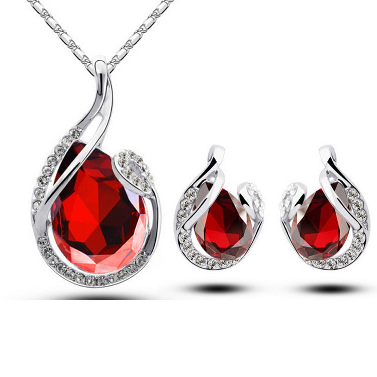 3-teiliges Strass-Halsketten-Set mit Ohrringen, modischer Tropfen-förmiger Schmuck für Frauen zum Valentinstag