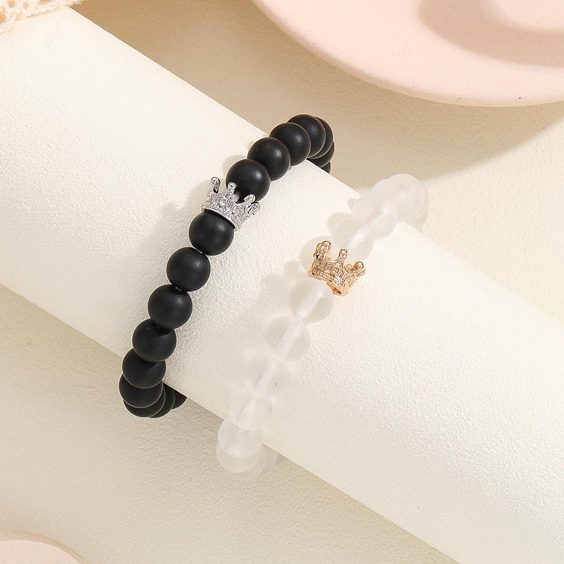 Handmade crown bead charm bracelet, glow-in-the-dark heart, glow-in-the-dark partner bracelet for lovers, men and women, fluorescent gift