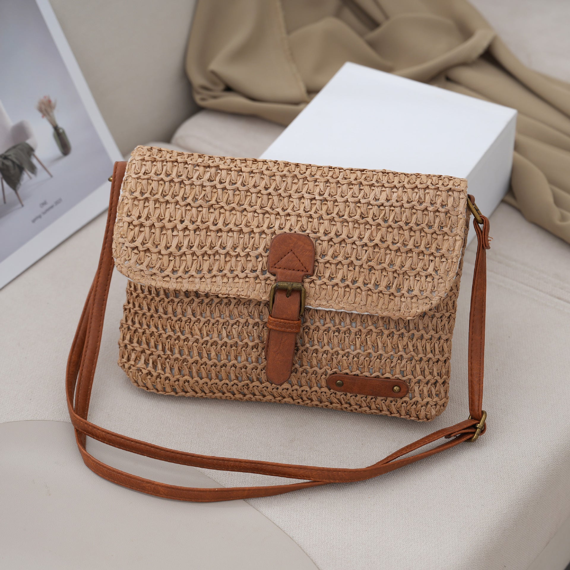 Damen Sommer Beach Travel Crossbody Strohtasche