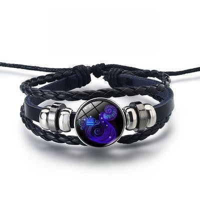 Zodiac Sign Luminous Bracelet Fashionable Night Light Punk Style Starry Sky Bracelet for Men, Women and Children