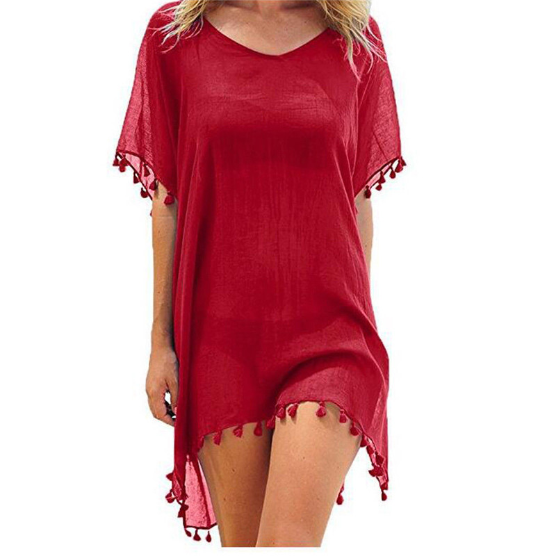 Damenblusen Lockere Chiffonkleider Sommer Strand Tunika Überzieh-Shirt
