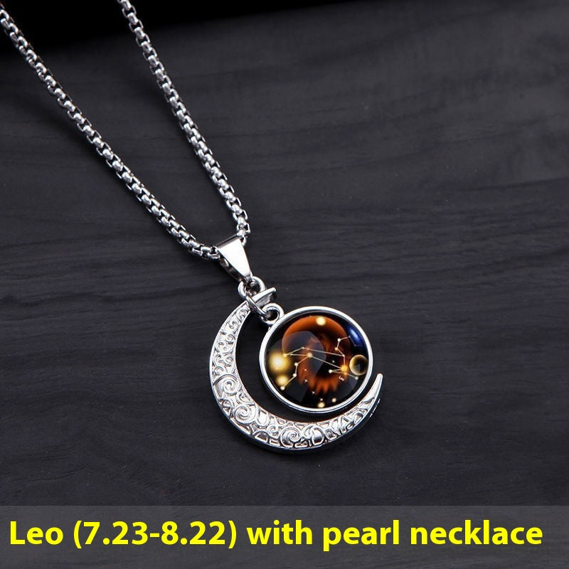 12 Sternzeichen Mond Stern Leuchtende Halskette Anhänger Schmuck Damen Anhänger Hohler Leuchtender Stein Halskette Geschenk
