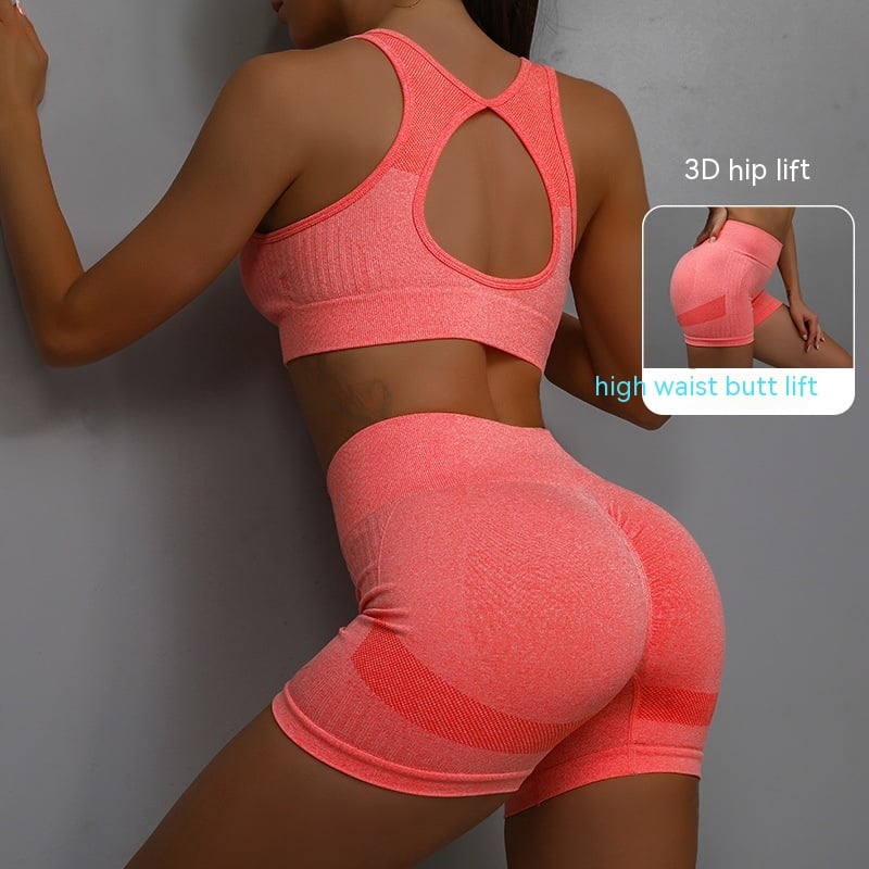 Sports Fitness Yoga Suit Breathable Hip-lifting Shorts And Hollow Out Back Bra Womens Clothing