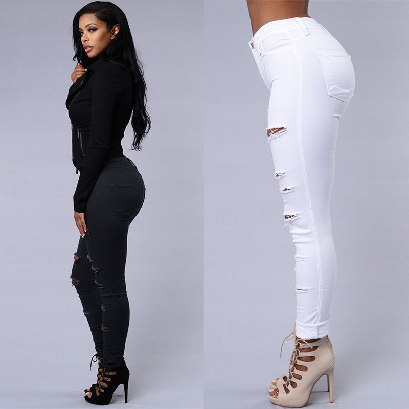 Zerrissene Jeans für Frauen, enge Hosen, lässige High-Waist-hose