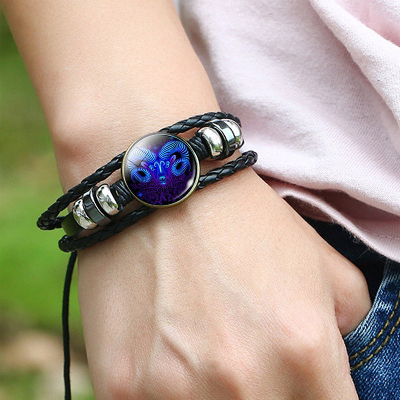 Zodiac Sign Luminous Bracelet Fashionable Night Light Punk Style Starry Sky Bracelet for Men, Women and Children