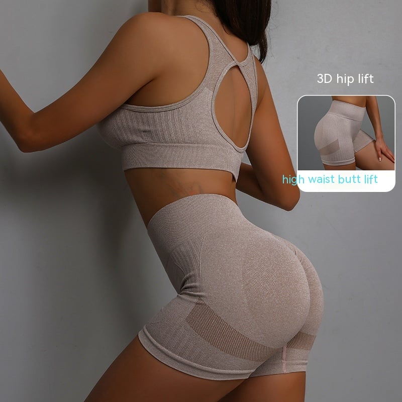 Sports Fitness Yoga Suit Breathable Hip-lifting Shorts And Hollow Out Back Bra Womens Clothing