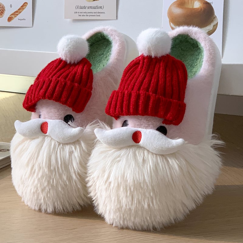 Süße Weihnachtsmann Hausschuhe Winter Warm Indoor rutschfeste Boden Plüschschuhe für Frauen