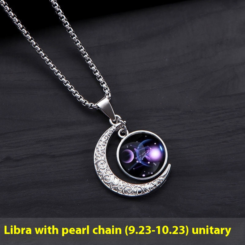12 Sternzeichen Mond Stern Leuchtende Halskette Anhänger Schmuck Damen Anhänger Hohler Leuchtender Stein Halskette Geschenk