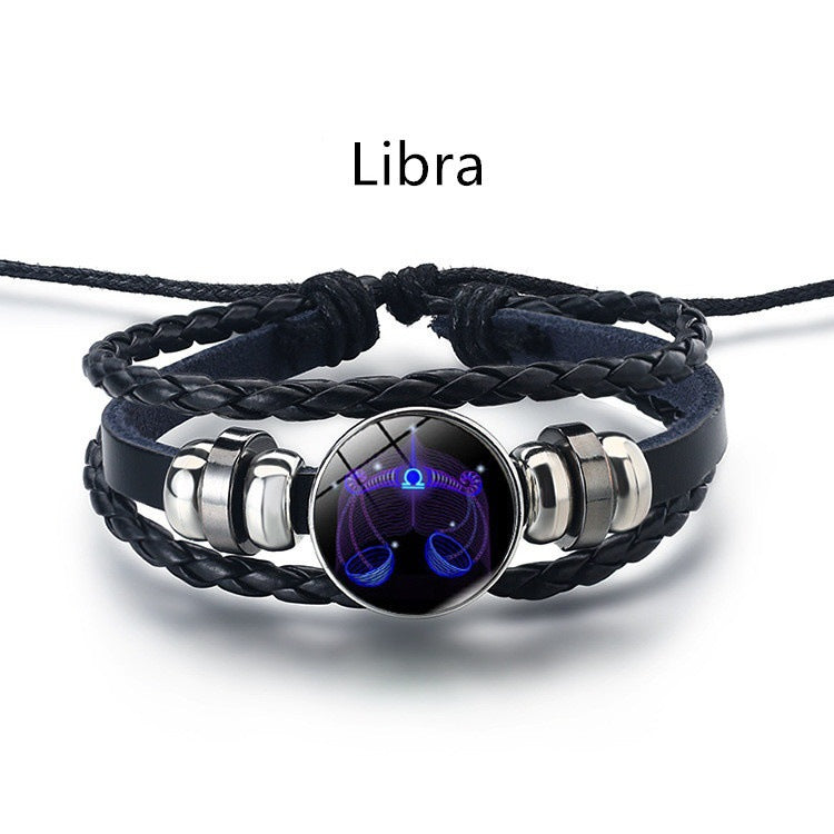 Zodiac Sign Luminous Bracelet Fashionable Night Light Punk Style Starry Sky Bracelet for Men, Women and Children