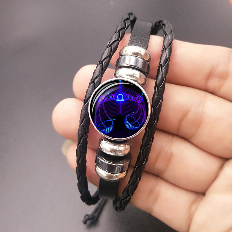 Zodiac Sign Luminous Bracelet Fashionable Night Light Punk Style Starry Sky Bracelet for Men, Women and Children