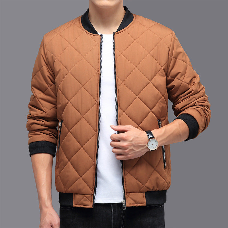 Modischer Rauten-Nähdesign Baumwollmantel Winter Warm Verdickte Baseballjacke Lässige Einfarbige Oberbekleidung für Männer
