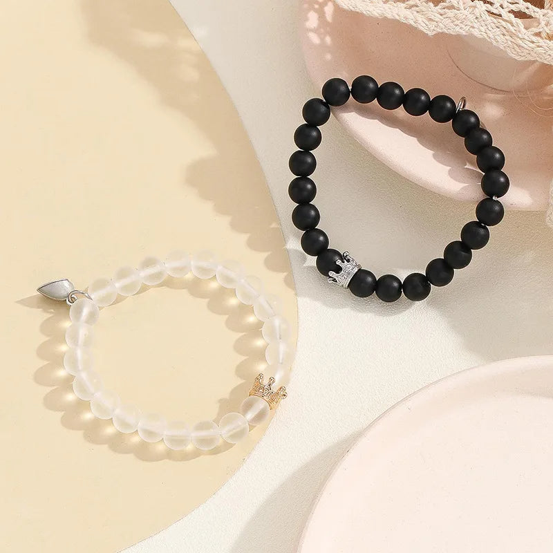 Handmade crown bead charm bracelet, glow-in-the-dark heart, glow-in-the-dark partner bracelet for lovers, men and women, fluorescent gift