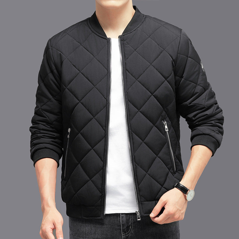Modischer Rauten-Stepp-Design Baumwollmantel Winterwarm Verdickte Baseballjacke Lässige einfarbige Oberbekleidung für Herren