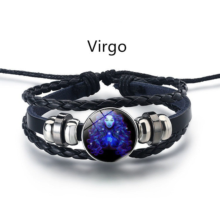 Zodiac Sign Luminous Bracelet Fashionable Night Light Punk Style Starry Sky Bracelet for Men, Women and Children