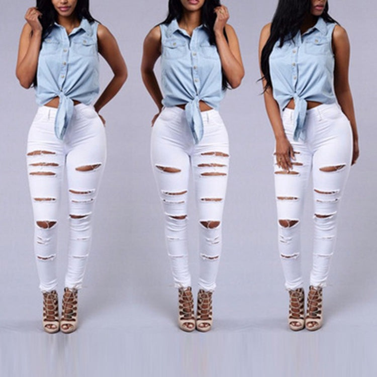 Zerrissene Jeans für Frauen, enge Hosen, lässige High-Waist-hose