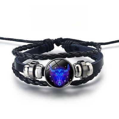Zodiac Sign Luminous Bracelet Fashionable Night Light Punk Style Starry Sky Bracelet for Men, Women and Children