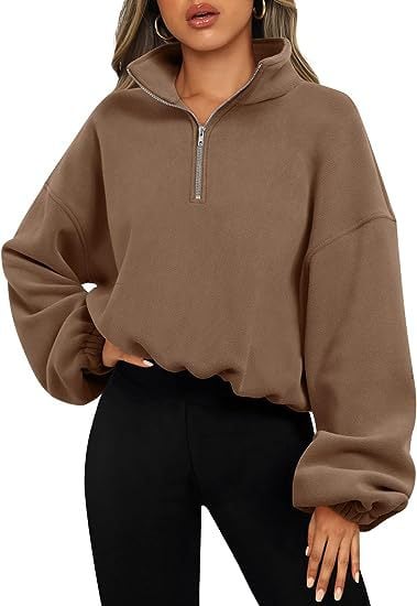 Lockerer Sport-Pullover-Hoodie für Frauen, Winter, einfarbig, mit Reißverschluss und Stehkragen, dickes, warmes Kleidungsstück
