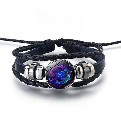 Zodiac Sign Luminous Bracelet Fashionable Night Light Punk Style Starry Sky Bracelet for Men, Women and Children