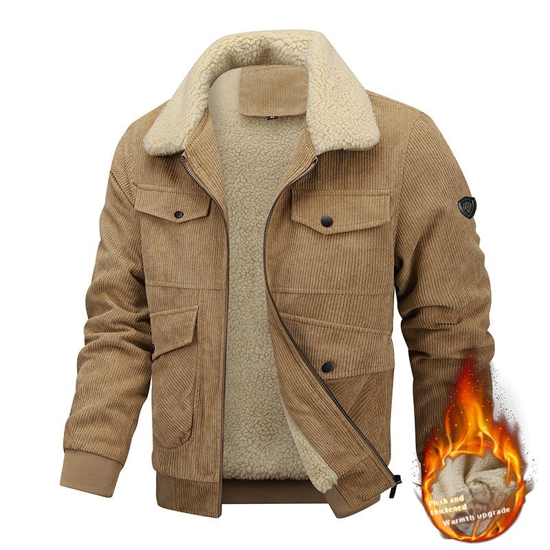 Winter-Fleecejacke mit Kragen und Taschen, warme, dicke Baumwolljacke für Herren