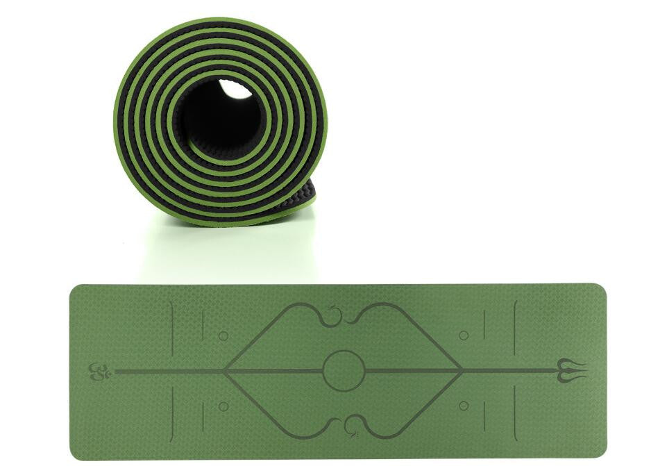 TPE Yoga Mat Non Slip Carpet Environmental Fitness 183*61cm rolled and laid out showing stripe pattern and thickness.