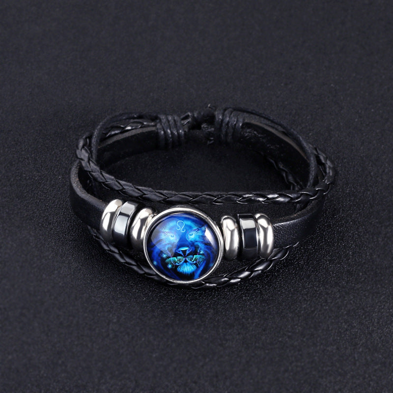 Zodiac Sign Luminous Bracelet Fashionable Night Light Punk Style Starry Sky Bracelet for Men, Women and Children