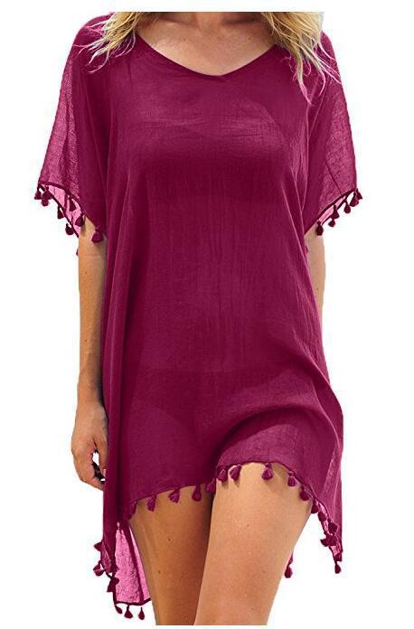 Damenblusen Lockere Chiffonkleider Sommer Strand Tunika Überzieh-Shirt