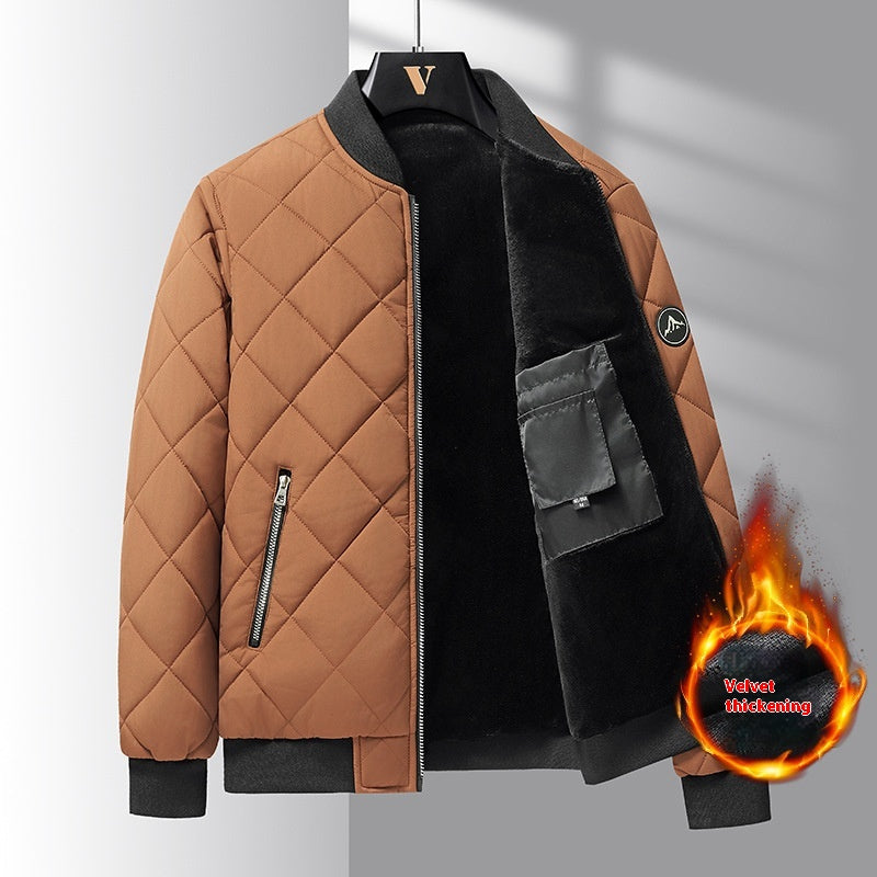 Modischer Rauten-Nähdesign Baumwollmantel Winter Warm Verdickte Baseballjacke Lässige Einfarbige Oberbekleidung für Männer