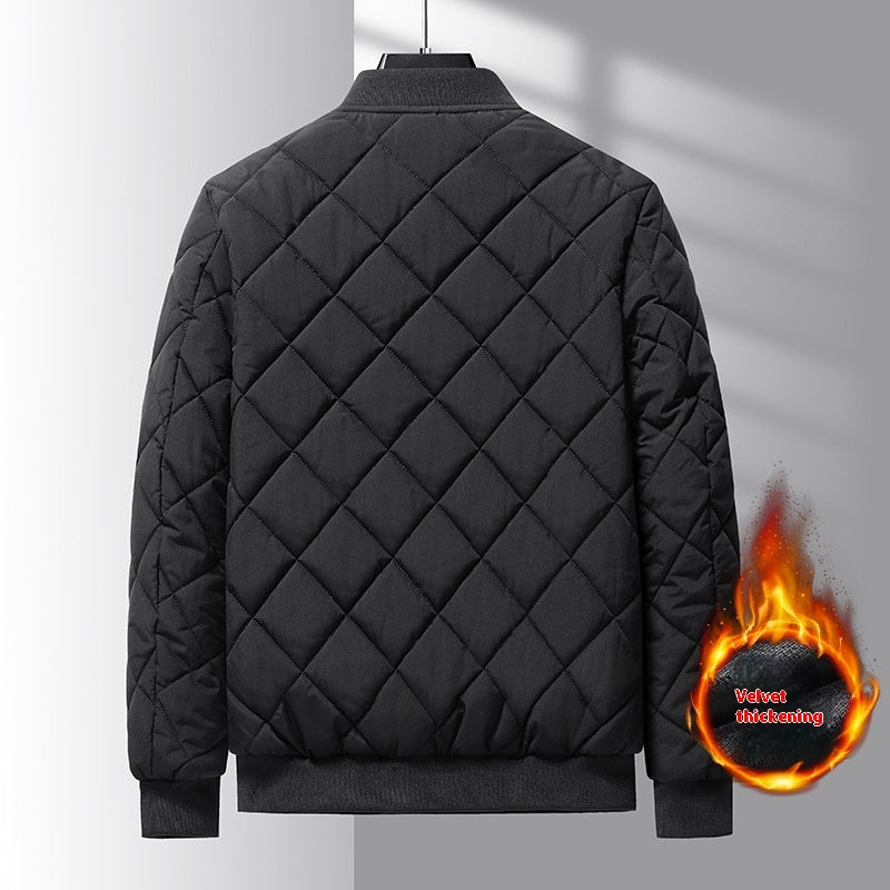 Modischer Rauten-Nähdesign Baumwollmantel Winter Warm Verdickte Baseballjacke Lässige Einfarbige Oberbekleidung für Männer