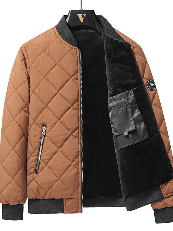 Modischer Rauten-Nähdesign Baumwollmantel Winter Warm Verdickte Baseballjacke Lässige Einfarbige Oberbekleidung für Männer
