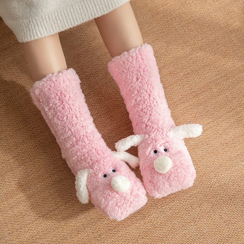 Cute Cartoon Dog Floor Socks, Winter Warm Non-Slip Plush Socks for Women