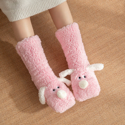 Süße Cartoon-Hund Bodensocken Winterwarme Rutschfeste Plüschsocken für Frauen
