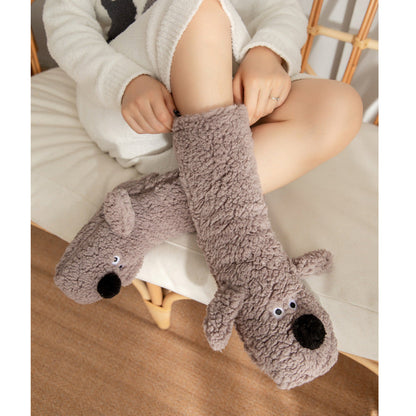 Süße Cartoon-Hund Bodensocken Winterwarme Rutschfeste Plüschsocken für Frauen