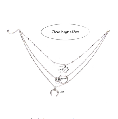 Fashionable multi-layered boho moon map necklace