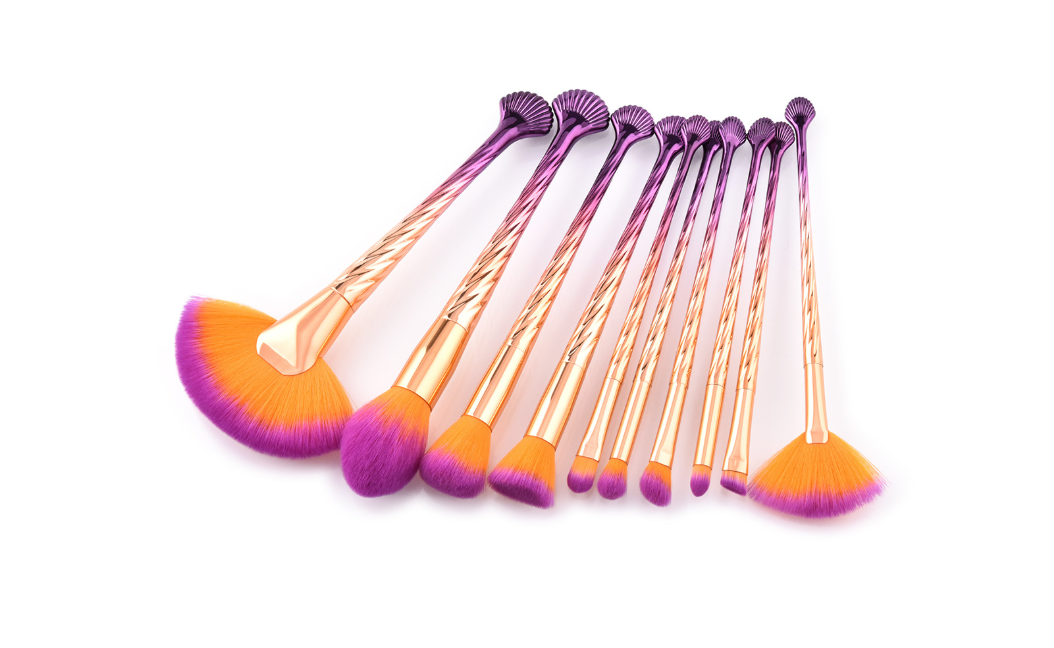 10 Make-up-Pinsel Schönheitswerkzeuge Muscheln Gold Lila Farbverlauf Fächerpinsel