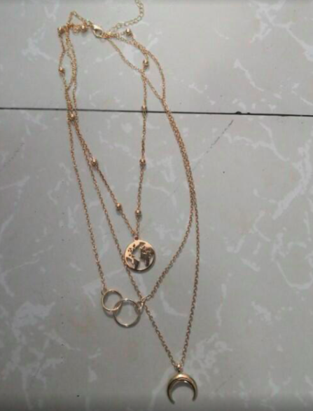 Fashionable multi-layered boho moon map necklace