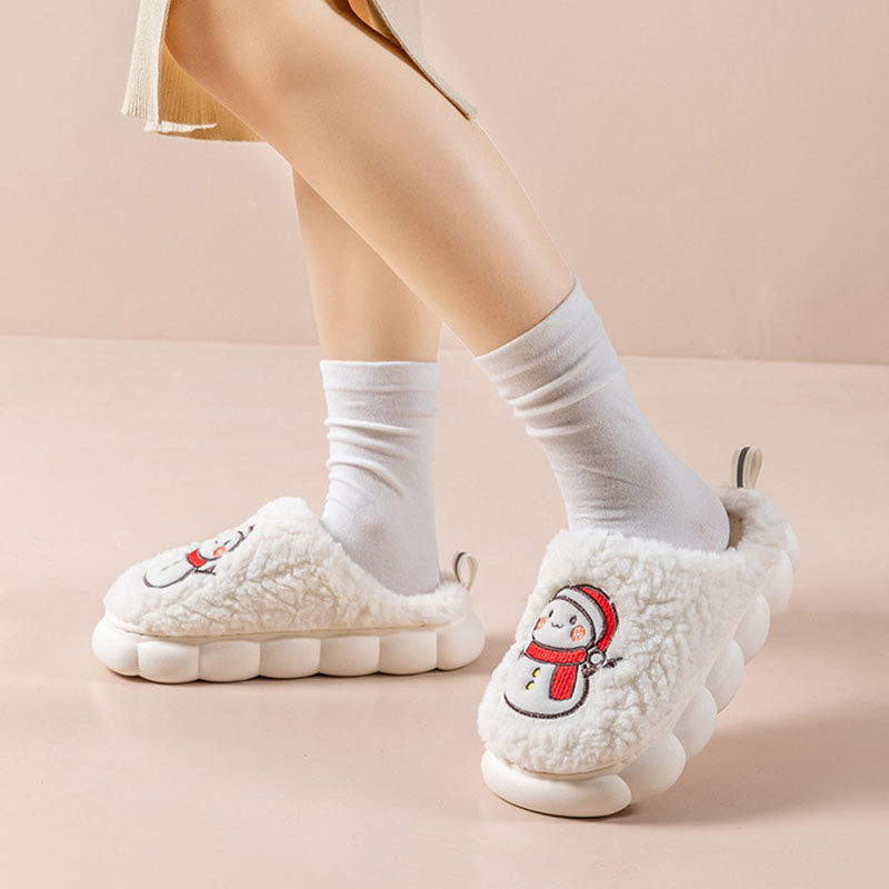 Cute snowman slippers for winter, warm, plush, thick-soled, non-slip, for couples, soft-bottomed slippers, bedroom slippers