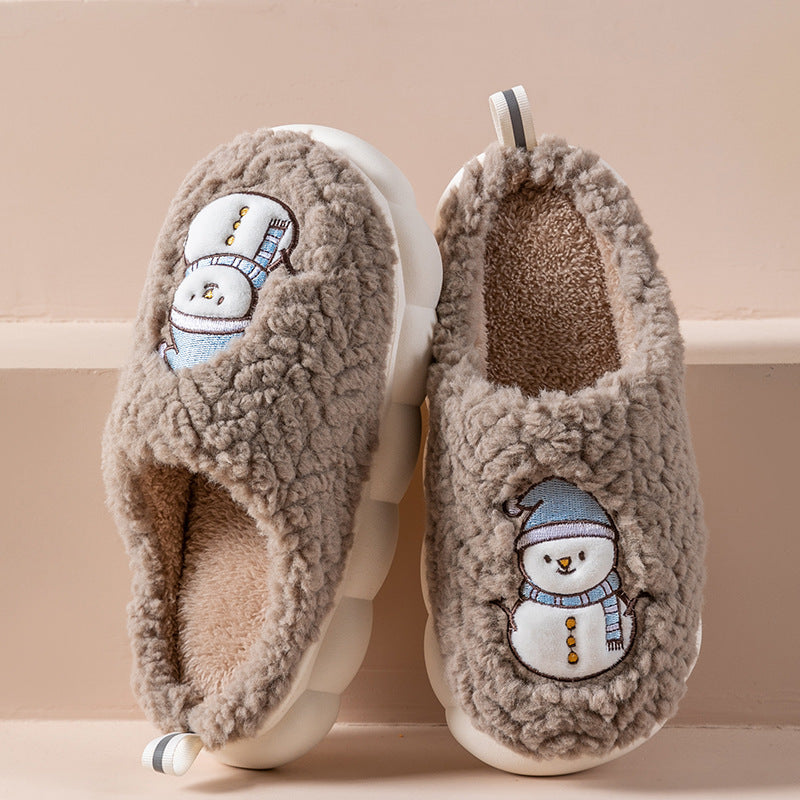 Cute snowman slippers for winter, warm, plush, thick-soled, non-slip, for couples, soft-bottomed slippers, bedroom slippers