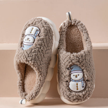 Cute snowman slippers for winter, warm, plush, thick-soled, non-slip, for couples, soft-bottomed slippers, bedroom slippers