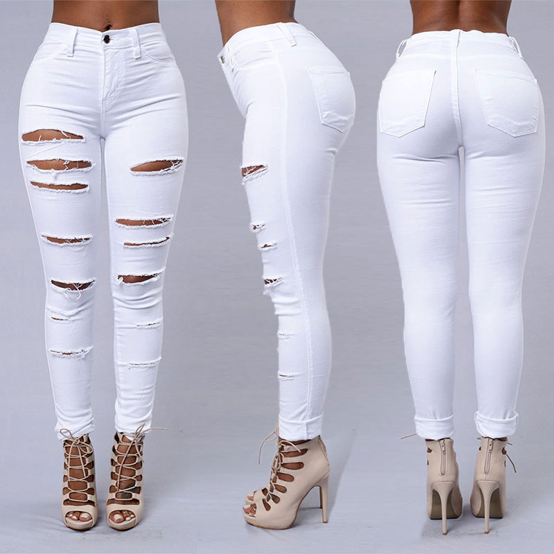 Zerrissene Jeans für Frauen, enge Hosen, lässige High-Waist-hose