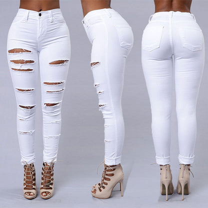 Zerrissene Jeans für Frauen, enge Hosen, lässige High-Waist-hose