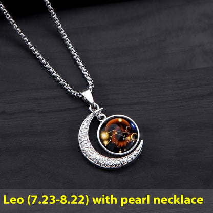12 Sternzeichen Mond Stern Leuchtende Halskette Anhänger Schmuck Damen Anhänger Hohler Leuchtender Stein Halskette Geschenk