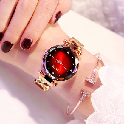 Roségold Damenuhren Mode Diamant Damen Sternenhimmel Magnetuhr Wasserdichte Armbanduhr für Frauen