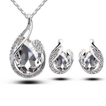 3-teiliges Strass-Halsketten-Set mit Ohrringen, modischer Tropfen-förmiger Schmuck für Frauen zum Valentinstag