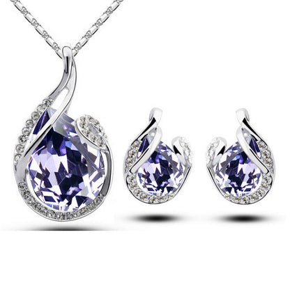 3-teiliges Strass-Halsketten-Set mit Ohrringen, modischer Tropfen-förmiger Schmuck für Frauen zum Valentinstag